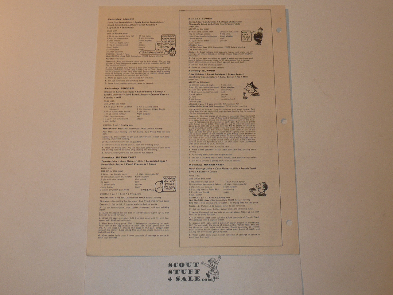 Jamboree Patrol Menus, By Green Bar Bill, Boys' Life Single Topic Reprint from the 1950's - 1960's , written for Scouts, great teaching materials