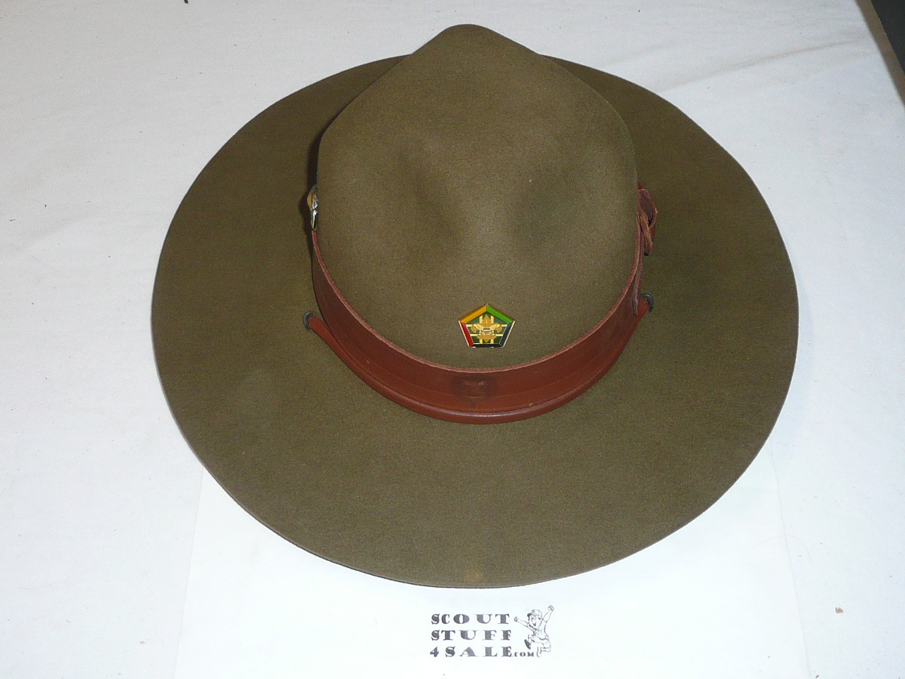Official Boy Scout Campaign Hat with Hat Pin (Smokey the Bear hat), size 6 3/4, Like new with storage board