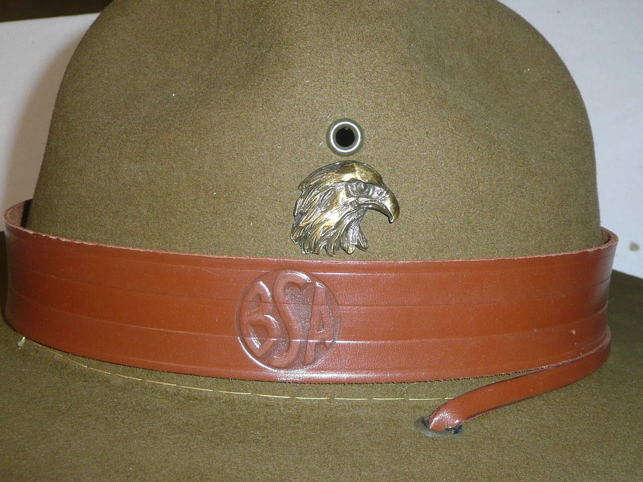 Official Boy Scout Campaign Hat with Wood Bage and Eagle Pins (Smokey the Bear hat), size 7 1/8, Like new with hat storage Box