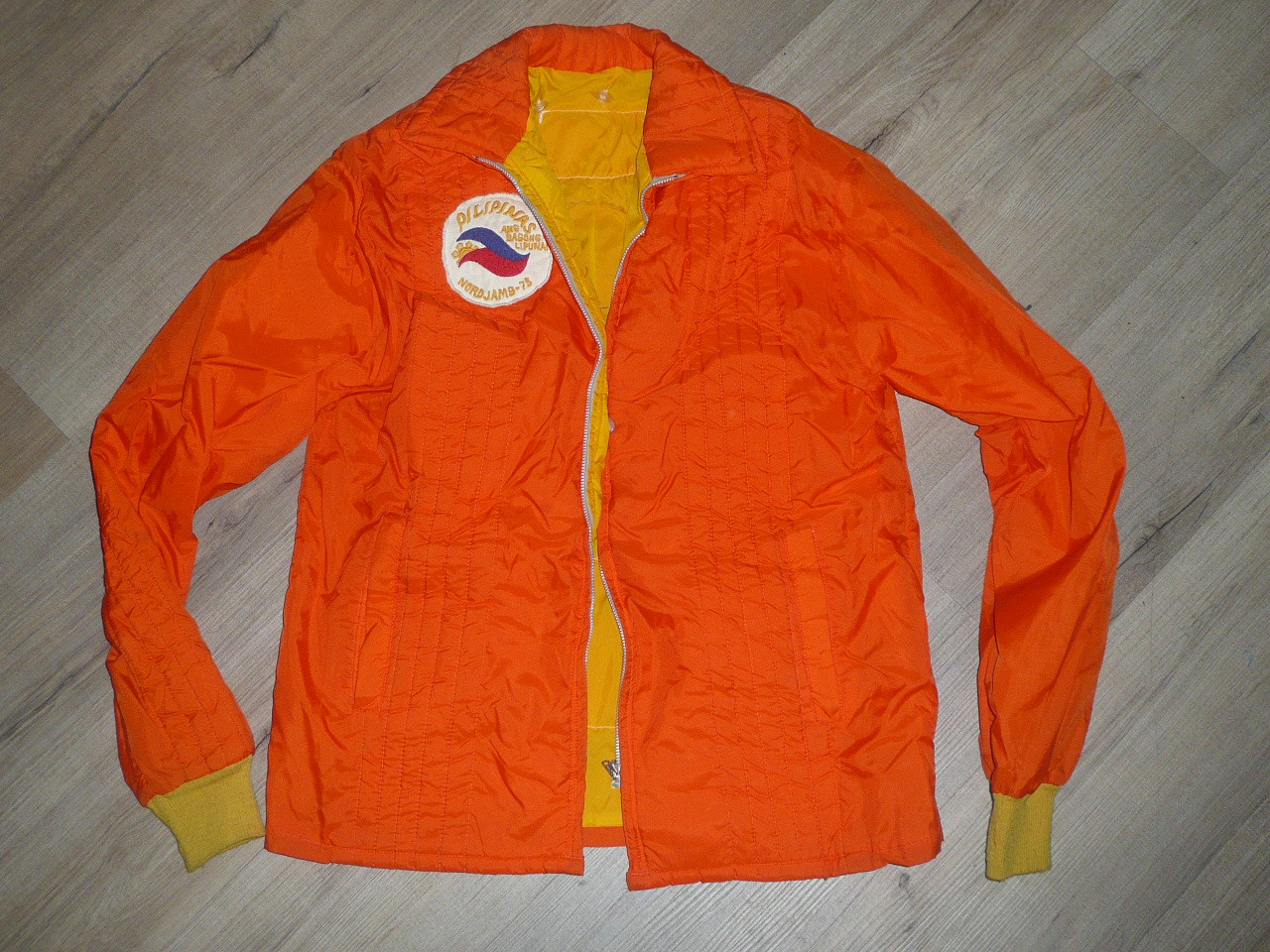 1975 World Jamboree Philippines Contingent Jacket with contingent patch, rare NordJamb75 Patch and other patches