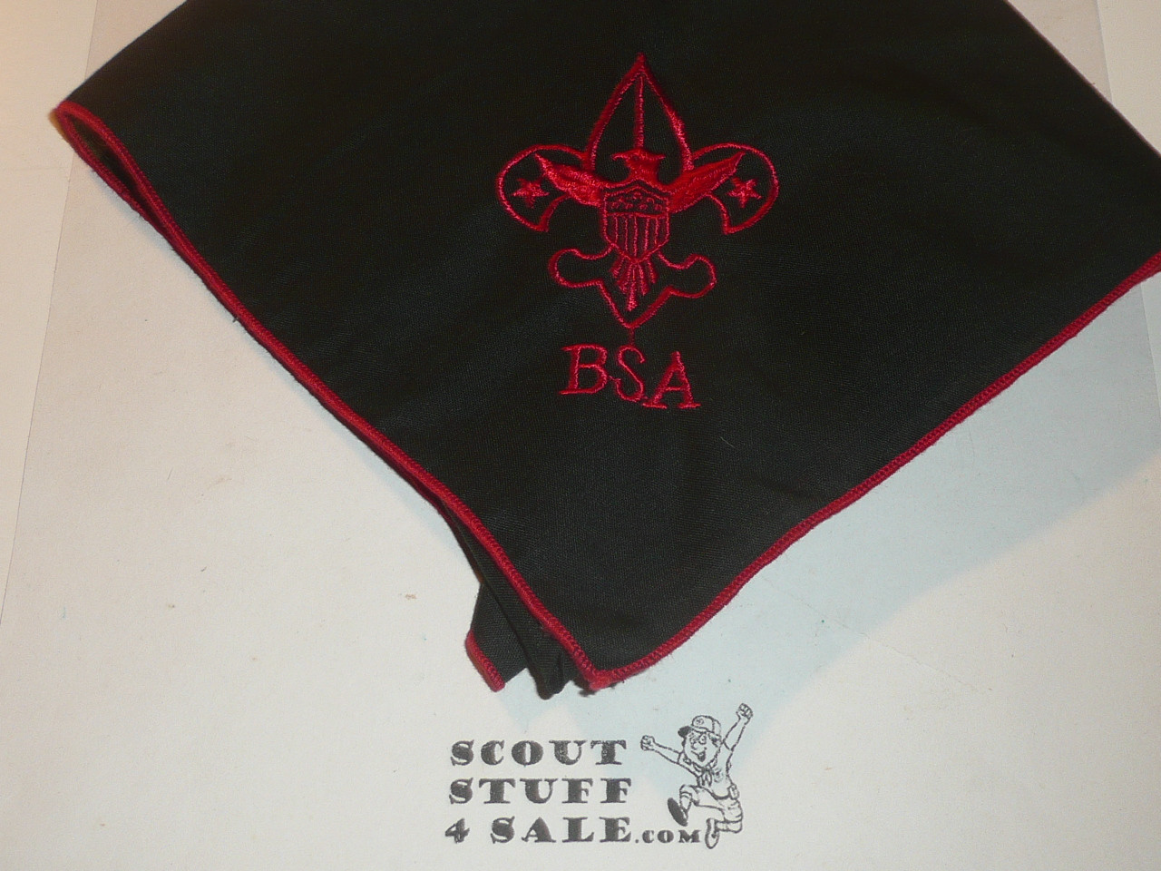 BSA National Supply Troop Neckerchief, Embroidered Emblem with piping, Triangle, Black/Red