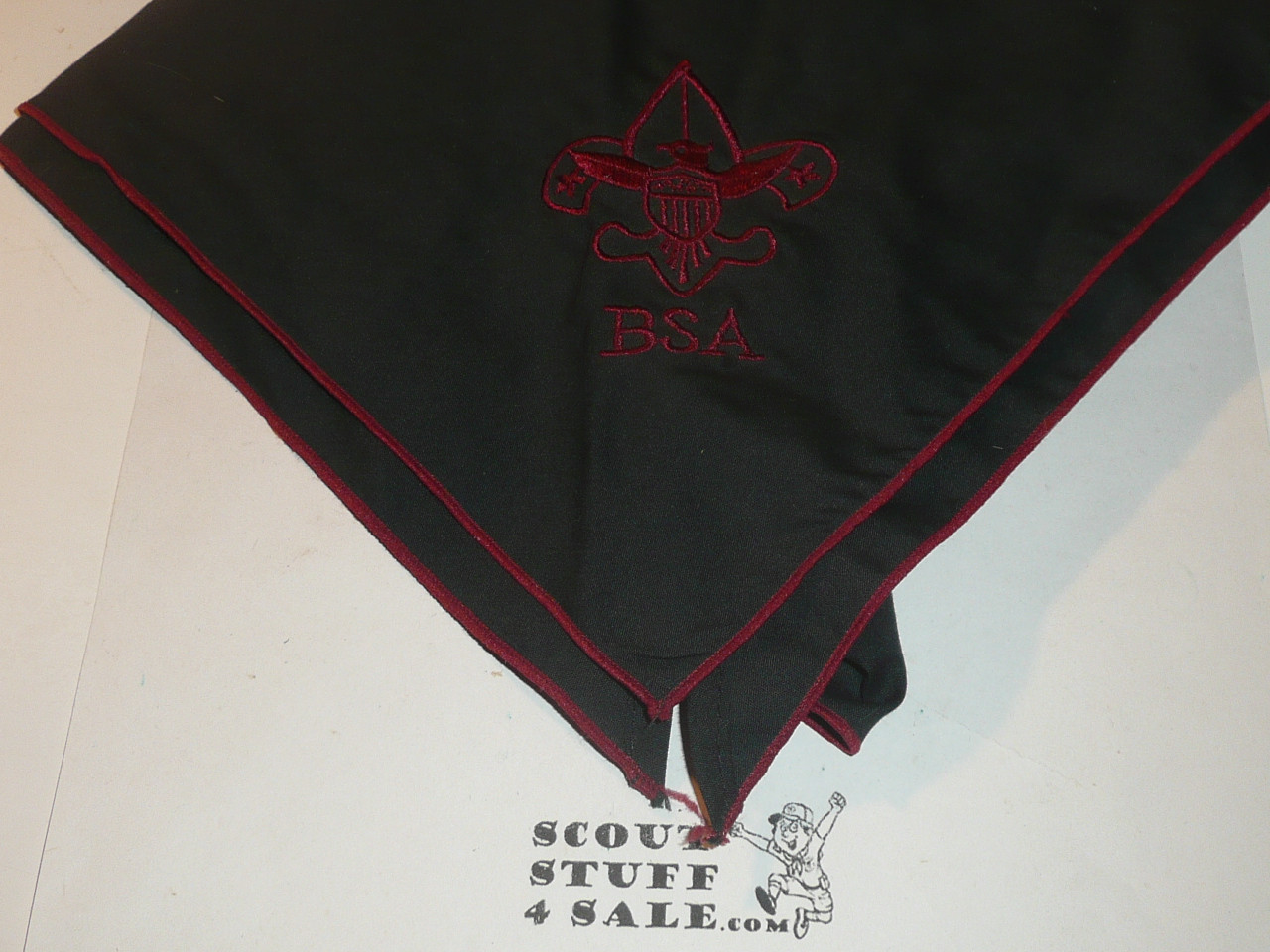 BSA National Supply Troop Neckerchief, Embroidered Emblem with piping, Triangle, Black/Maroon