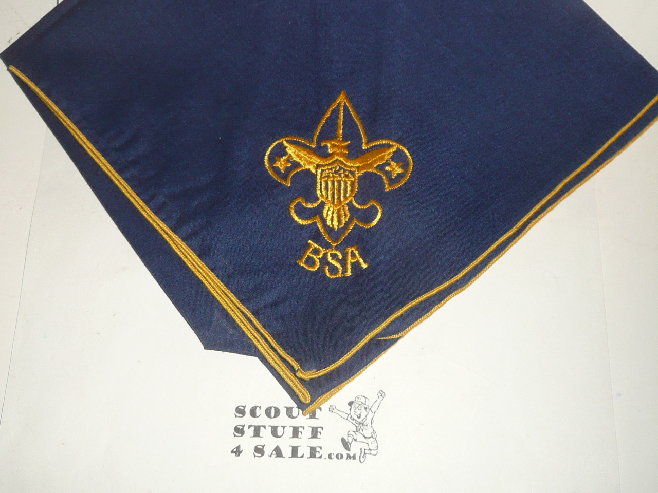 BSA National Supply Troop Neckerchief, Embroidered Emblem with piping, Triangle, Navy/Gold