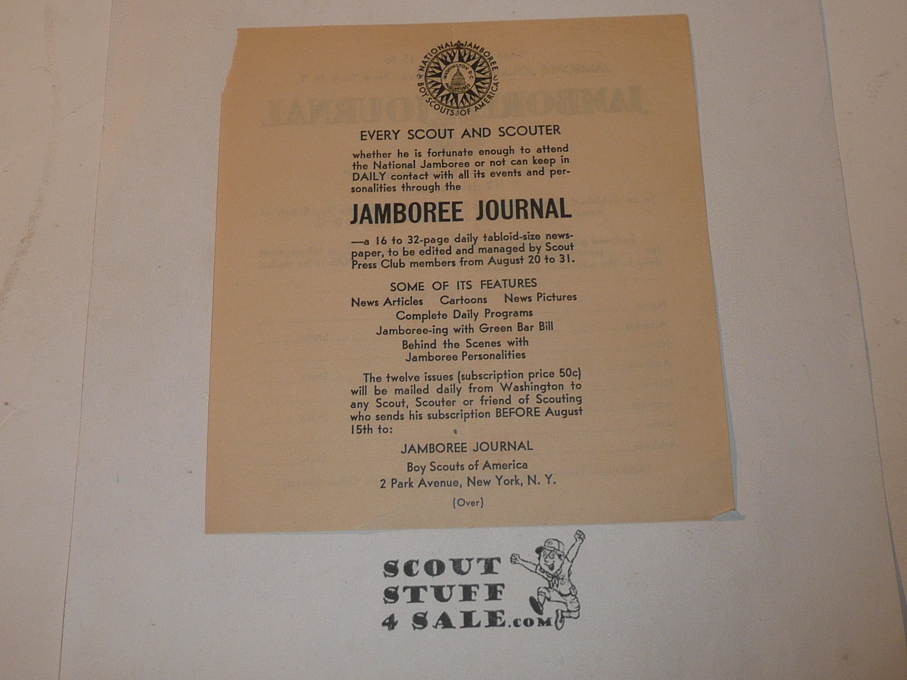 1937 National Jamboree Jamboree Journal Subscription Form