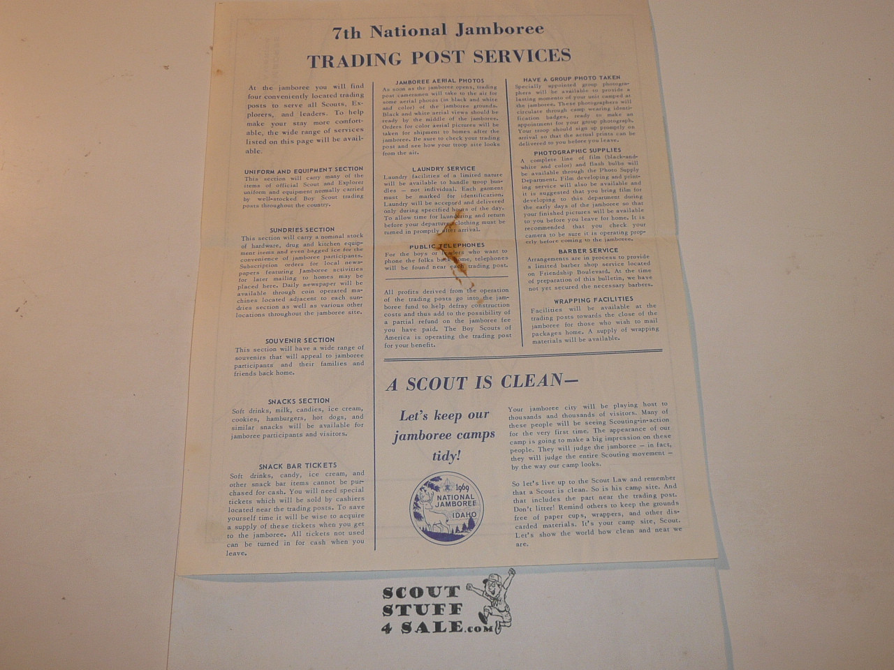 1969 National Jamboree Trading Post Services Information and Map