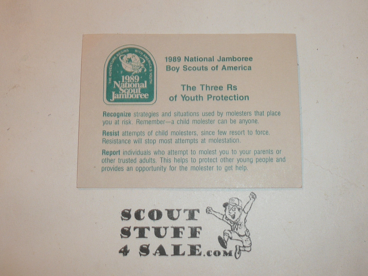 1989 National Jamboree 3 R's of Youth Protection Card