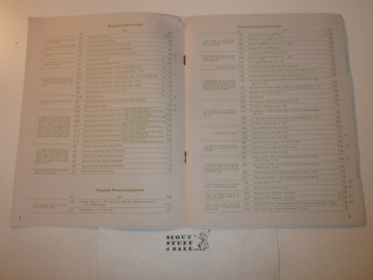 1967 World Jamboree Uniform Requirements and order form