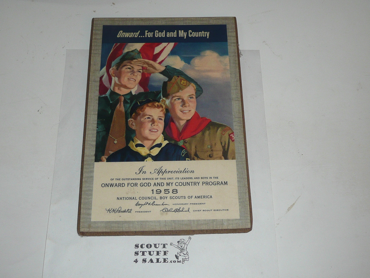 1958 Onward for God and My Country National Recognition Standing Bookshelf Ornament