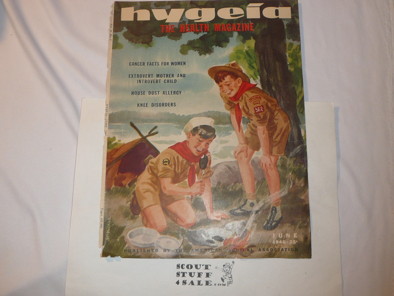 Cover of June 1946 Hygeia Magazine with Scouts in a camp setting on the cover