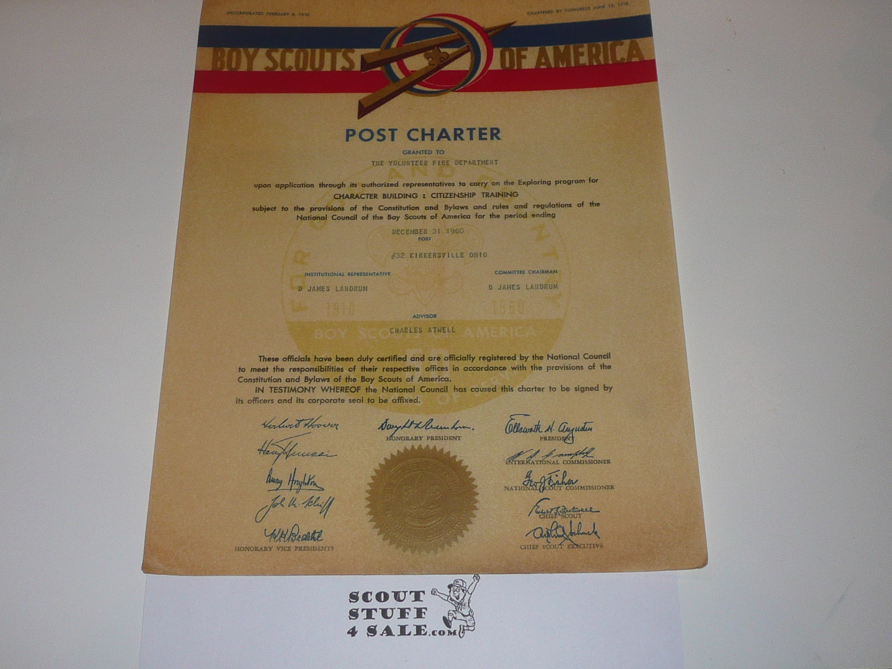 1960 Explorer Scout Post Charter, December, 50th Anniversary Charter