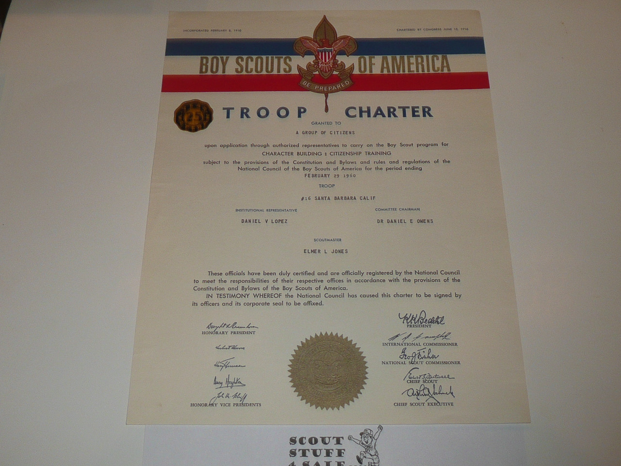 1960 Boy Scout Troop Charter, February, 25 Year Veteran Troop