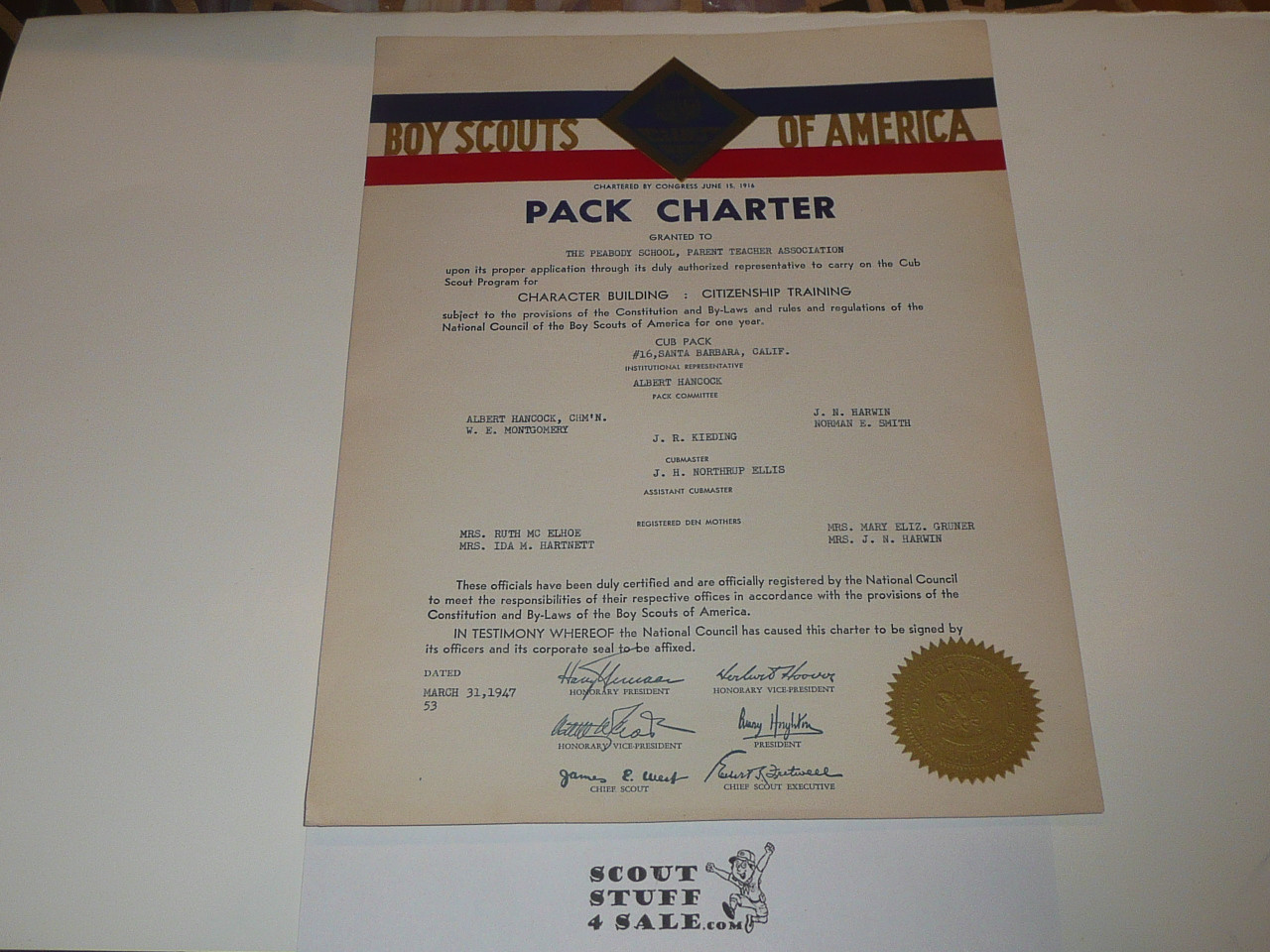 1947 Cub Scout Pack Charter, March