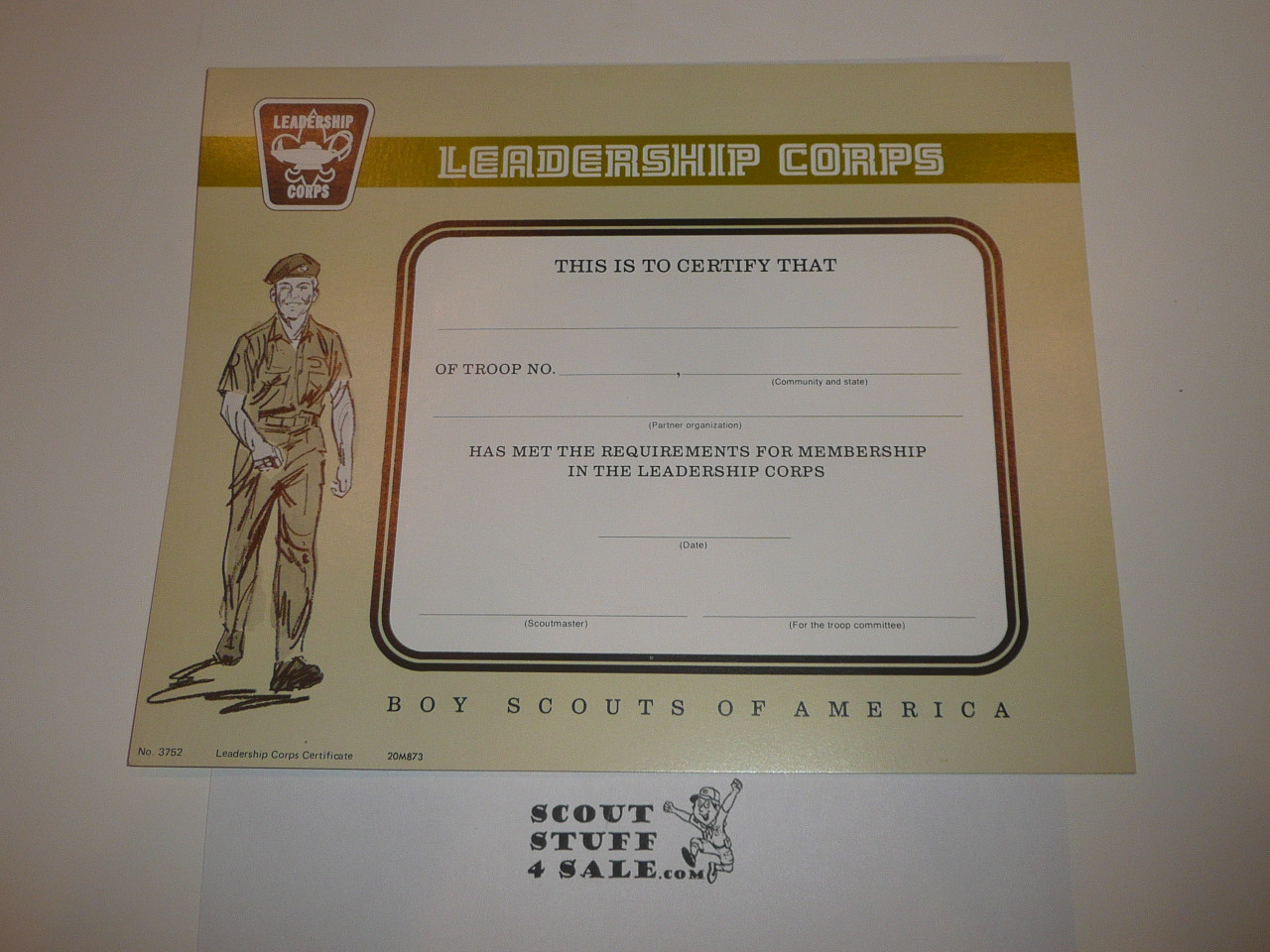 1973 Leadership Corps Warrant Certificate, blank