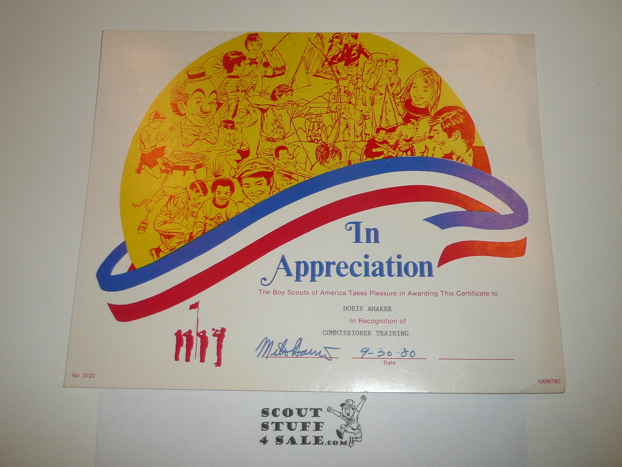 1980 Certificate of Appreciation, presented