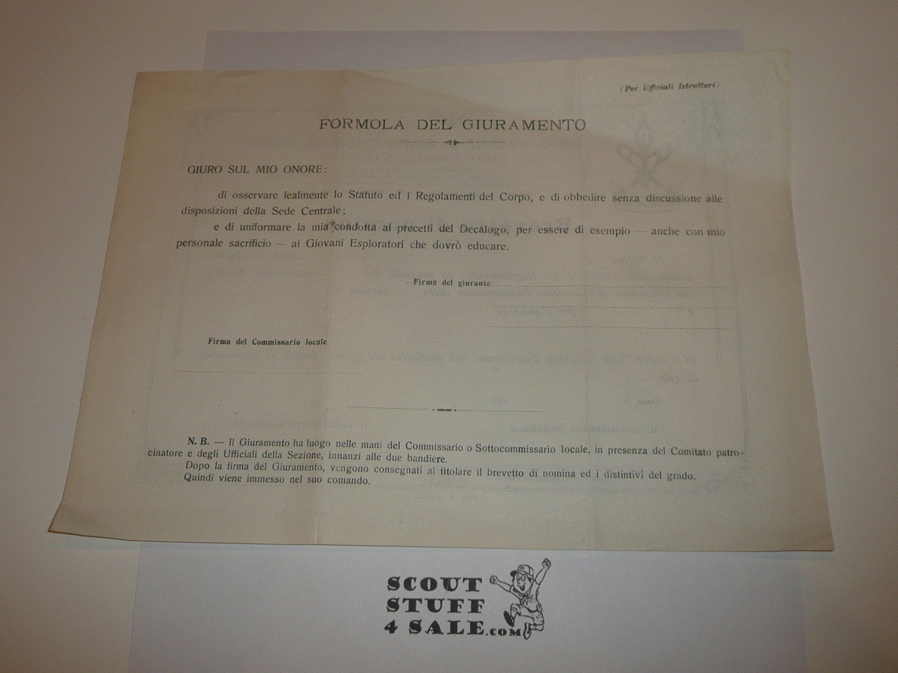 1910's Italian Boy Scout Commissioner's Warrant Certificate, blank