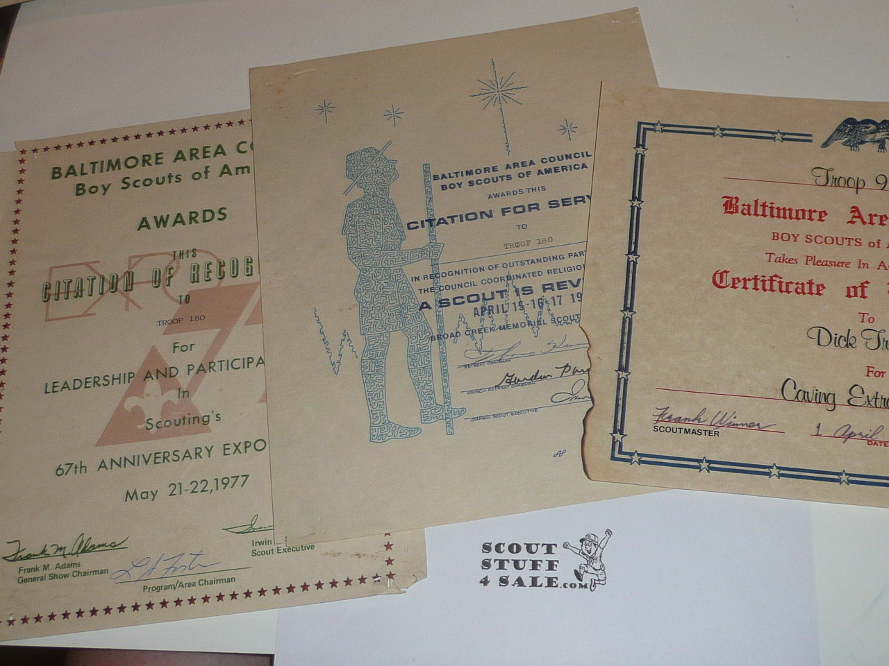 Group of Baltimore Area Council Certificates, presented