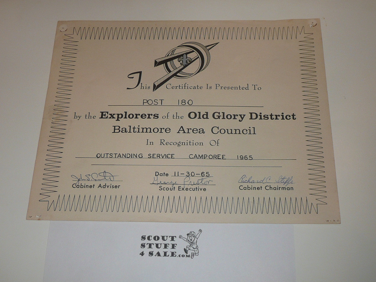 Group of Baltimore Area Council Certificates, presented