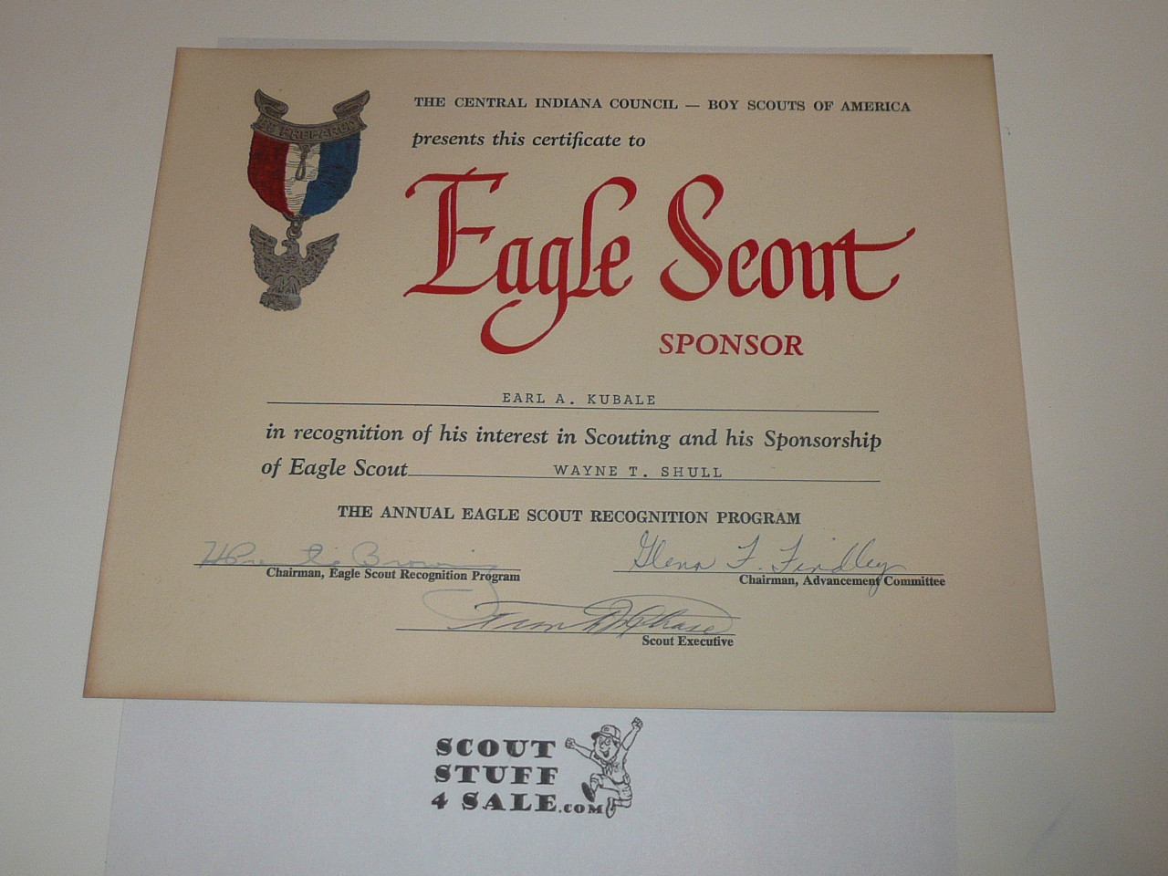 Central Indiana Council Eagle Scout Sponsor Certificate