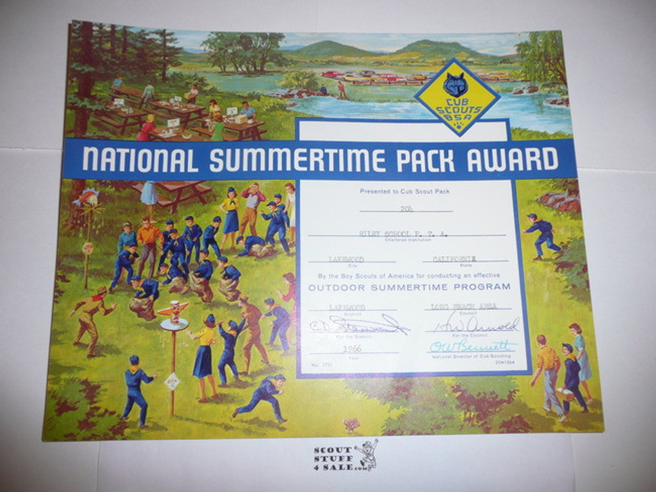 Copy of 1964-68 National Summertime Pack Award Certificate, presented