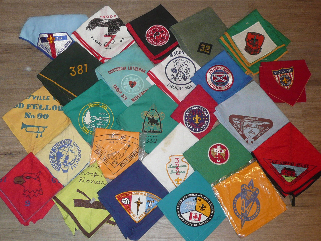 73 Boy Scout Troop Neckerchiefs from across the USA, few duplicates