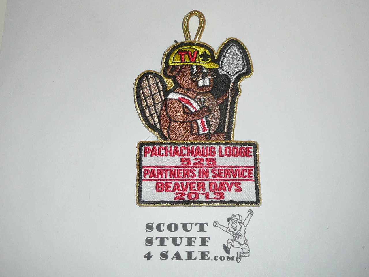 Order of the Arrow Lodge #525 Pachachaug 2013 Beaver Day Patch, gold mylar