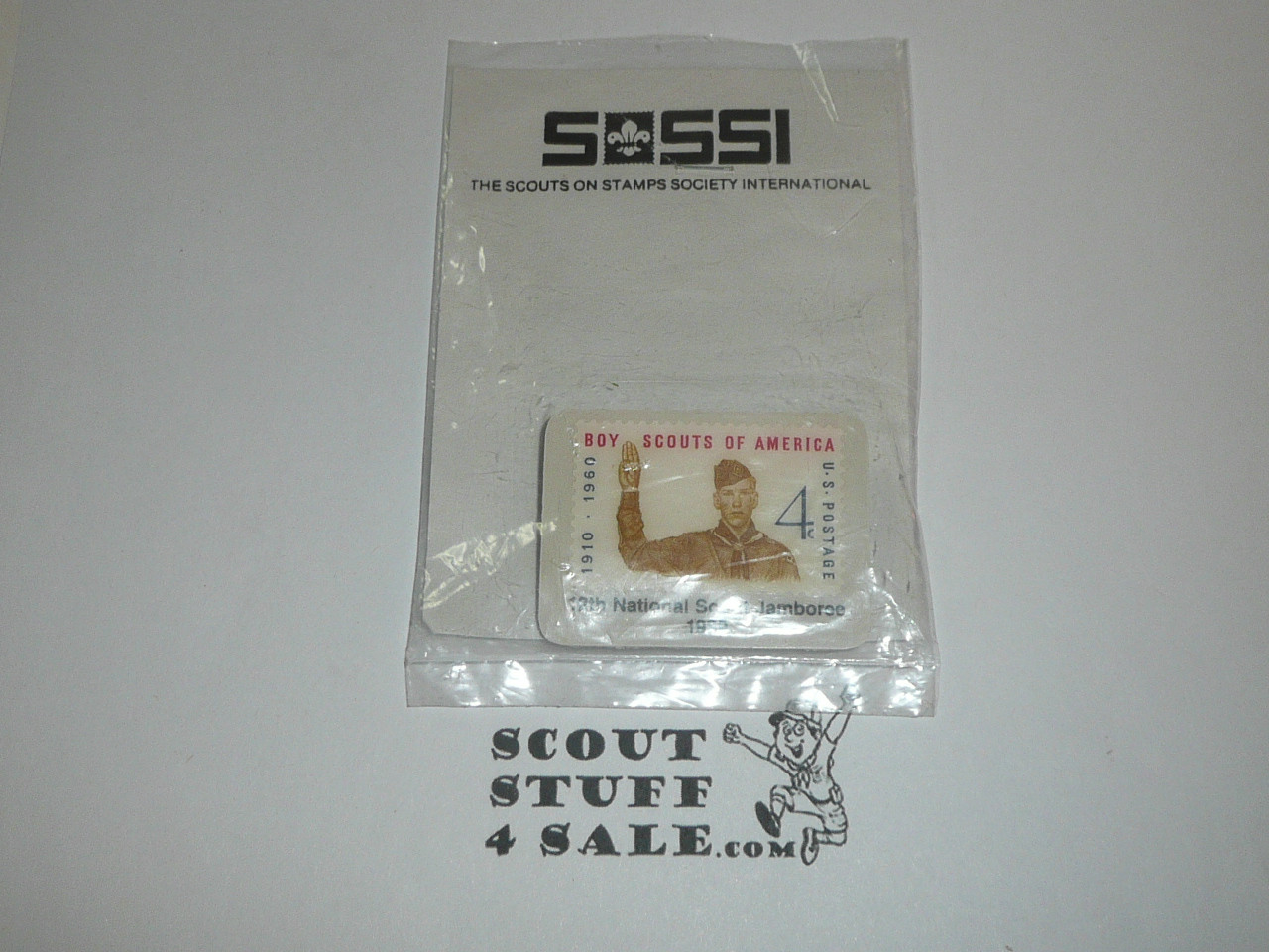 1989 National Jamboree Scouts on Stamps Society (SOSSI) Pin with BSA 4 cent Stamp