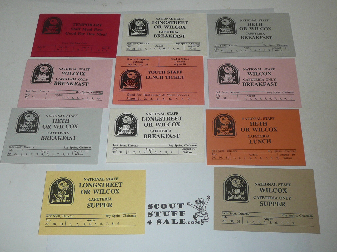 1989 National Jamboree Group of 30 National, Youth and Regular Staff Meal Tickets