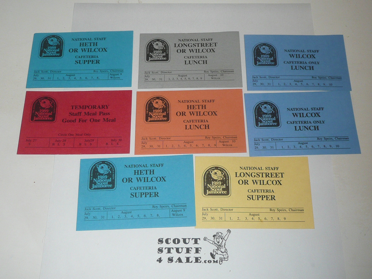 1989 National Jamboree Group of 30 National, Youth and Regular Staff Meal Tickets