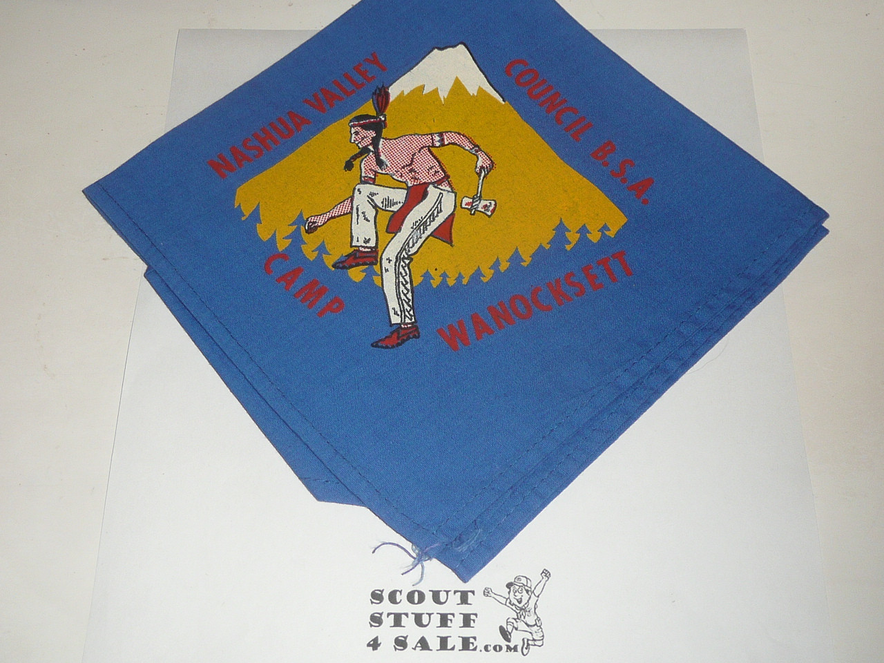 Camp Wanocksett Neckerchief, Blue with Yellow Mtn