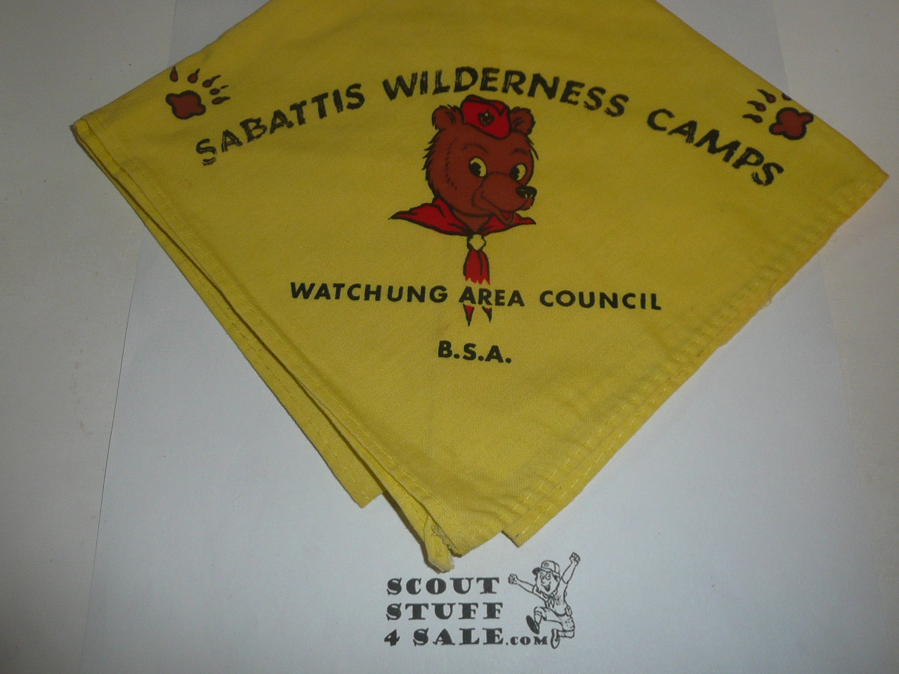 Sabattis Wilderness Camp Neckerchief, Watchung Area Council, yellow