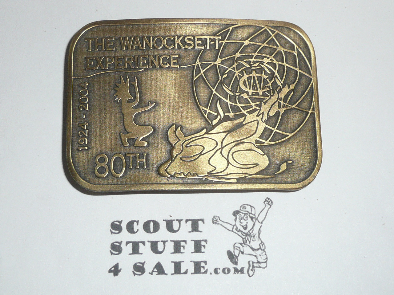 Camp Wanocksett 80th Anniversary Brass Belt Buckle, Nashua Valley Council, 2004