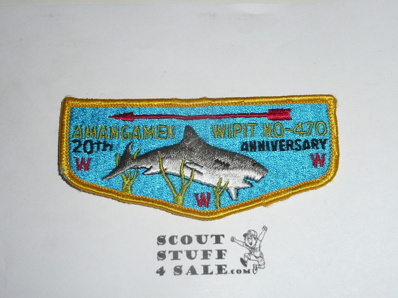 Order of the Arrow Lodge #470 Amangamek-Wipit s4 20th Anniversary Flap Patch, lite use