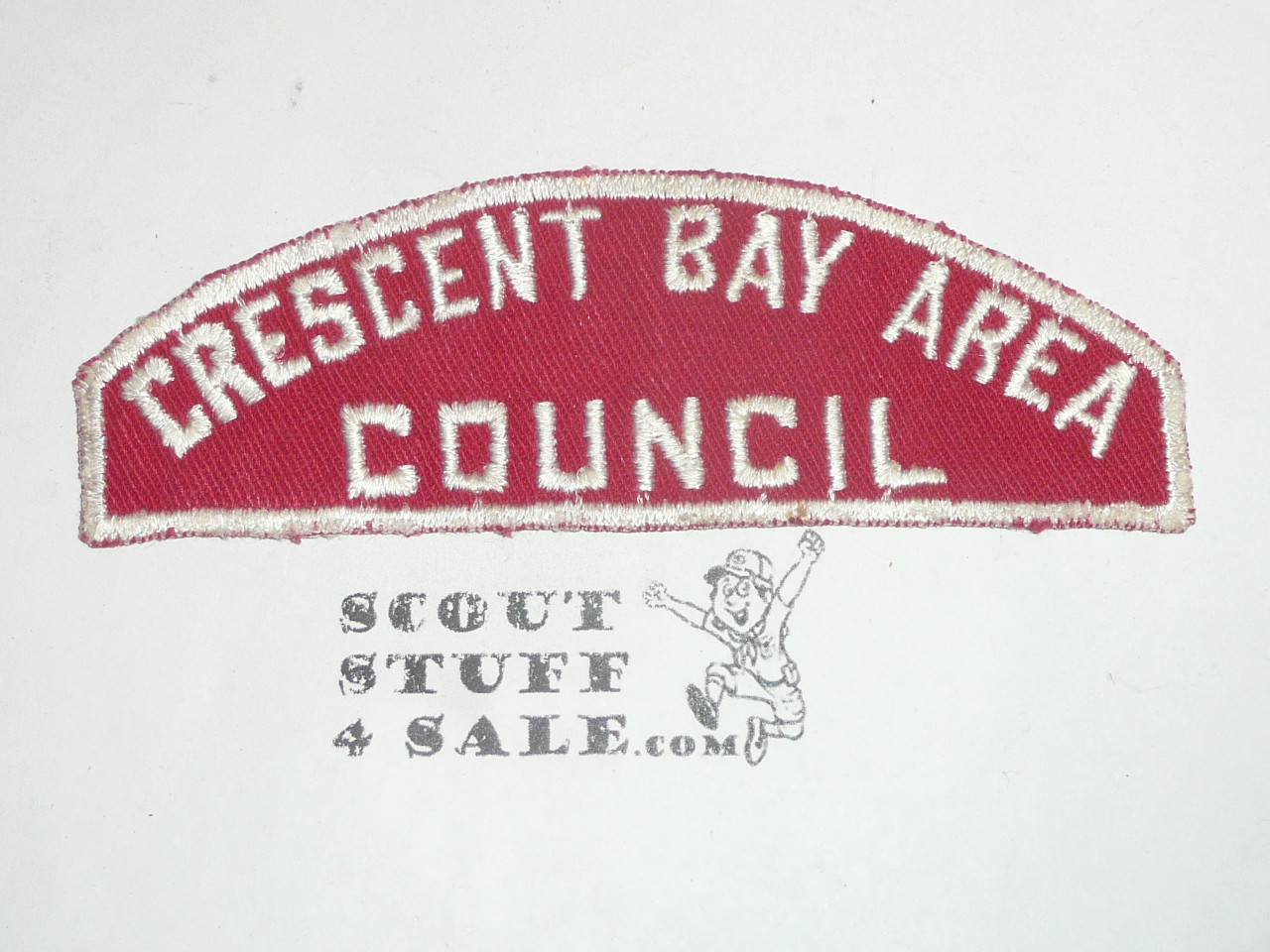 Crescent Bay Area Council Red/White Council Strip, squared letters, gauze back