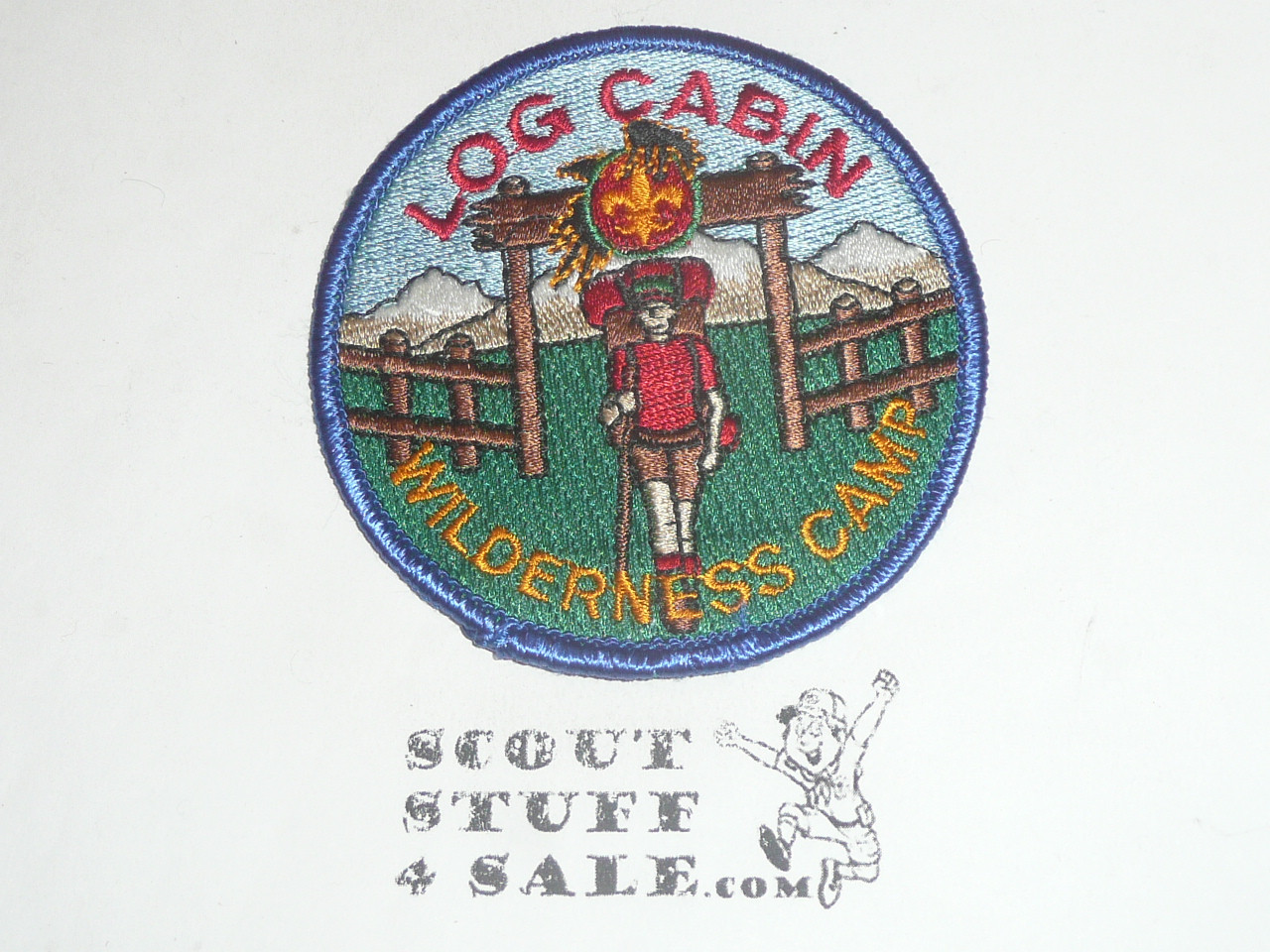 Log Cabin Wilderness Camp Patch, Los Angeles Area Council, blue bdr