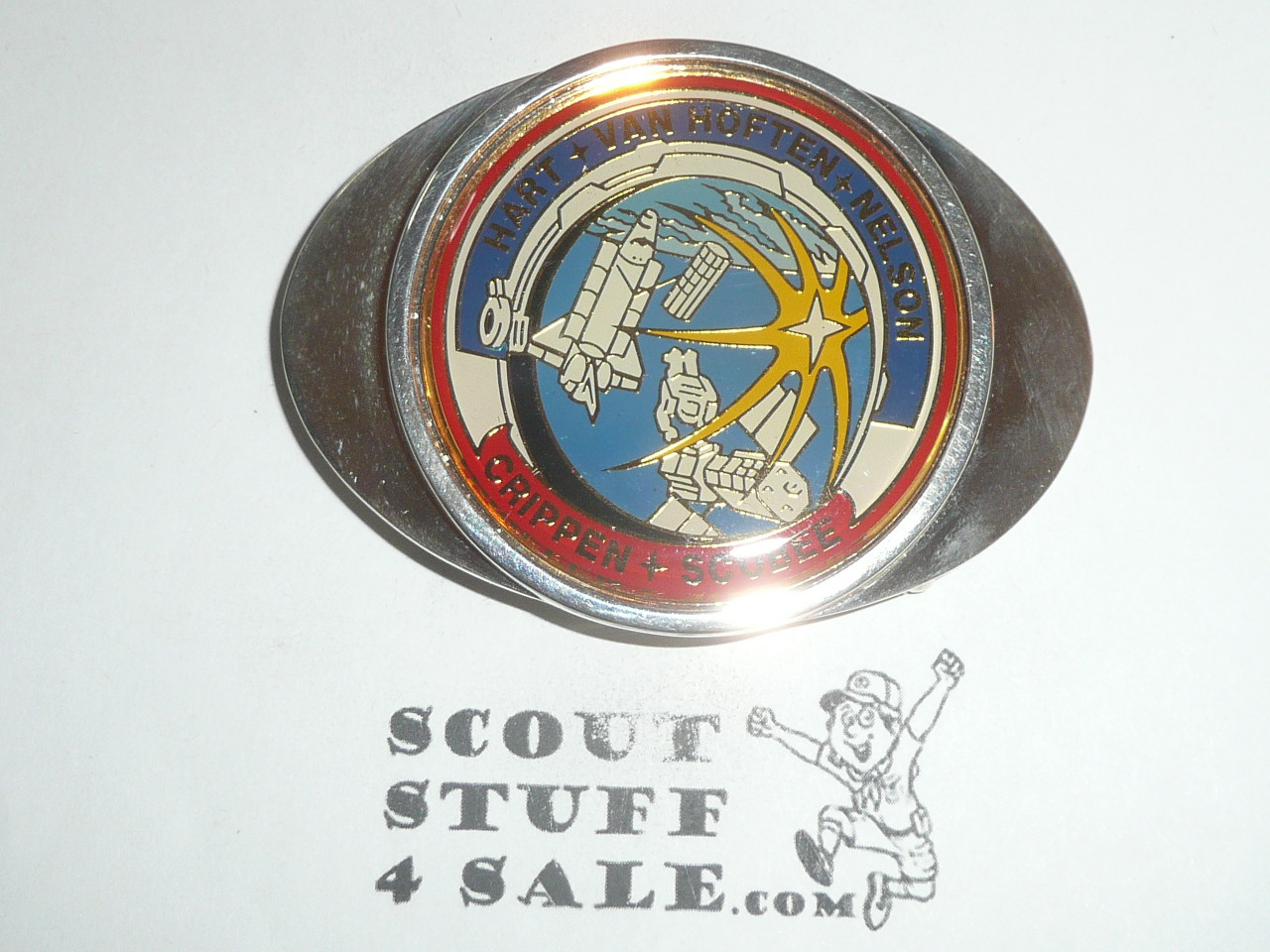 Space Shuttle Challenger Mission STS-41C (Apr 1984) Silver Plate Belt Buckle, NASA, New in Bag