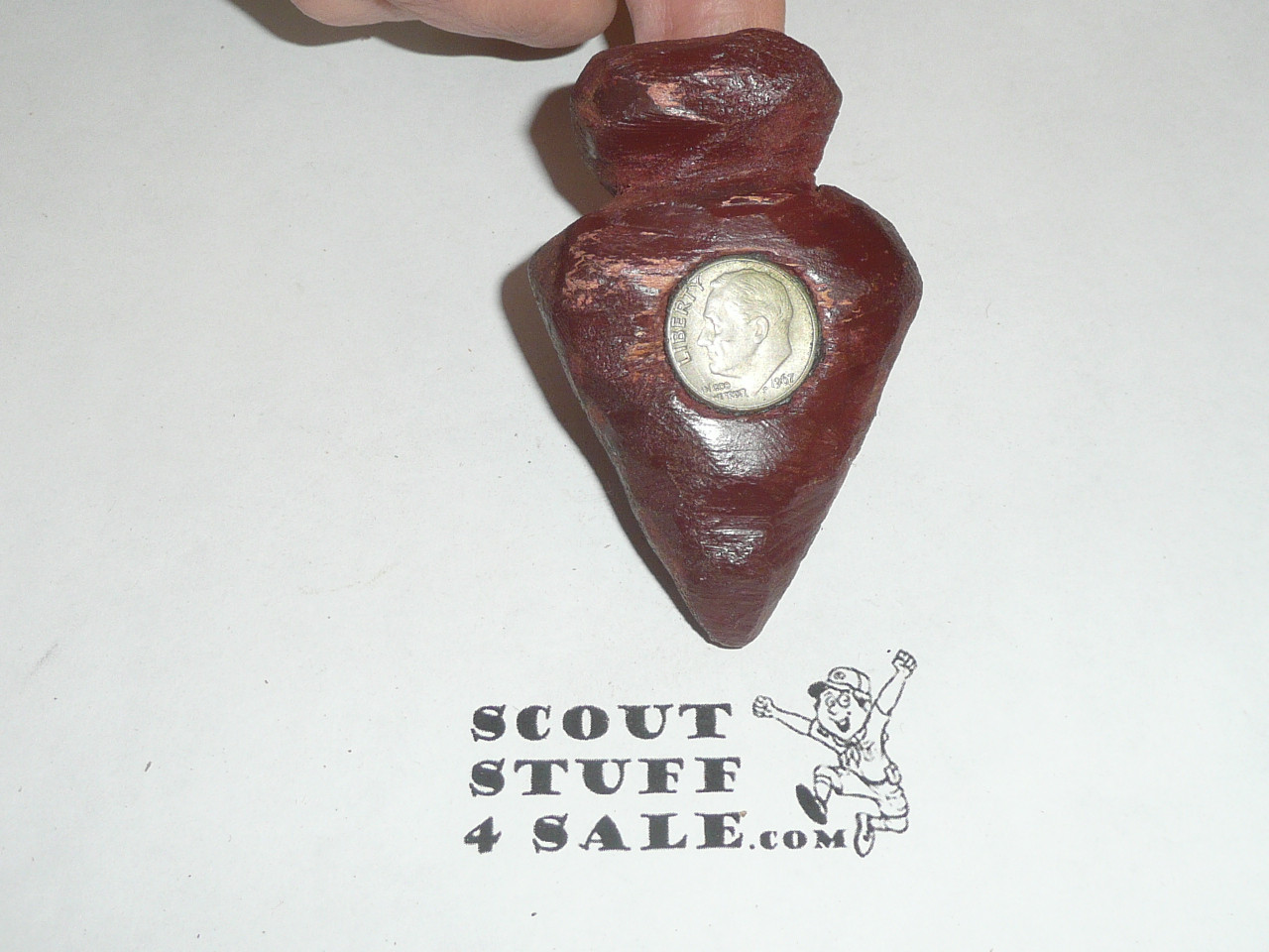 Carved Wood Arrowhead with a Dime in the Center Neckerchief Slide