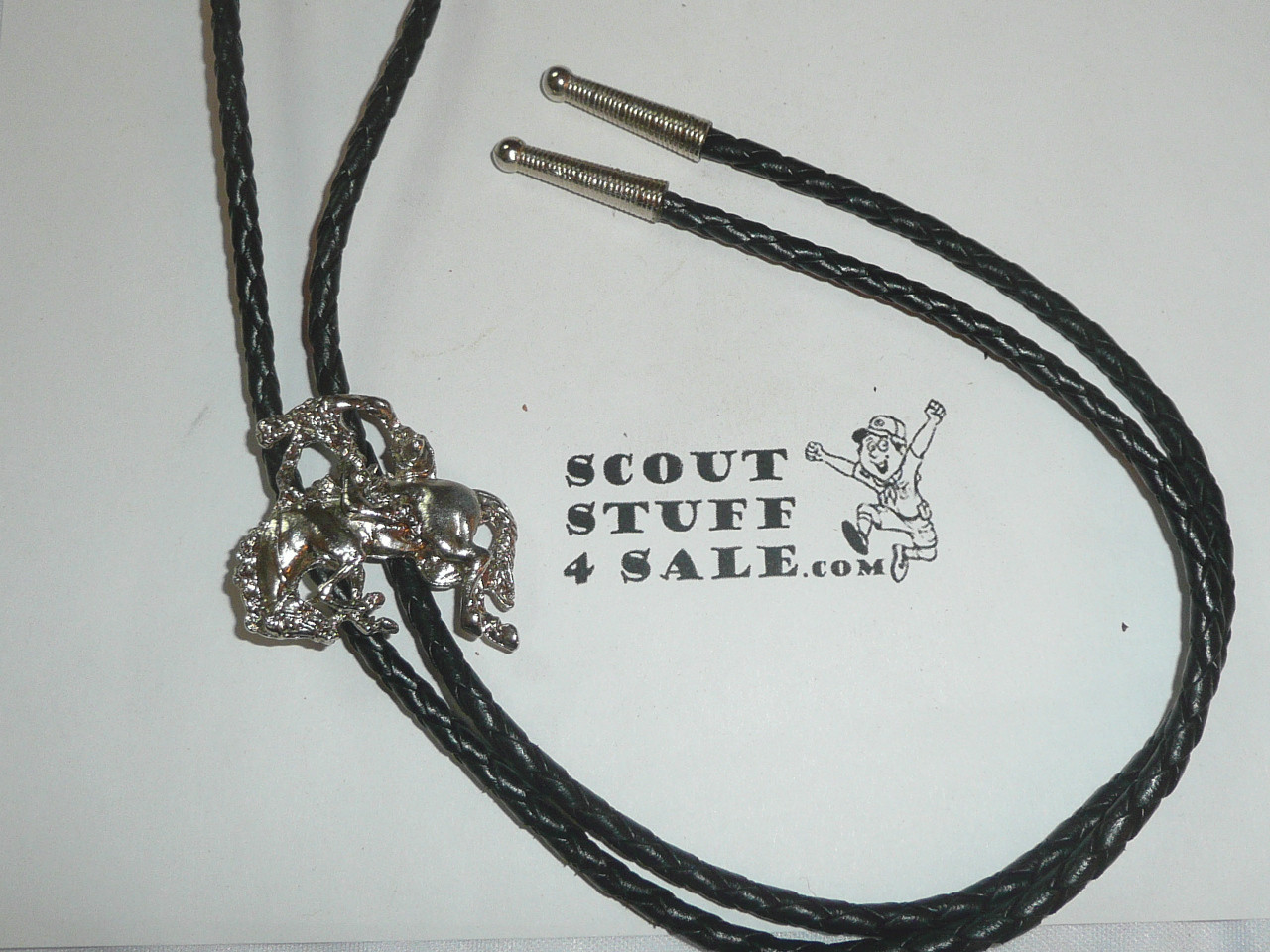 Cowboy Riding a Horse Bolo Tie with Braided Leather cord, Southwest Styling