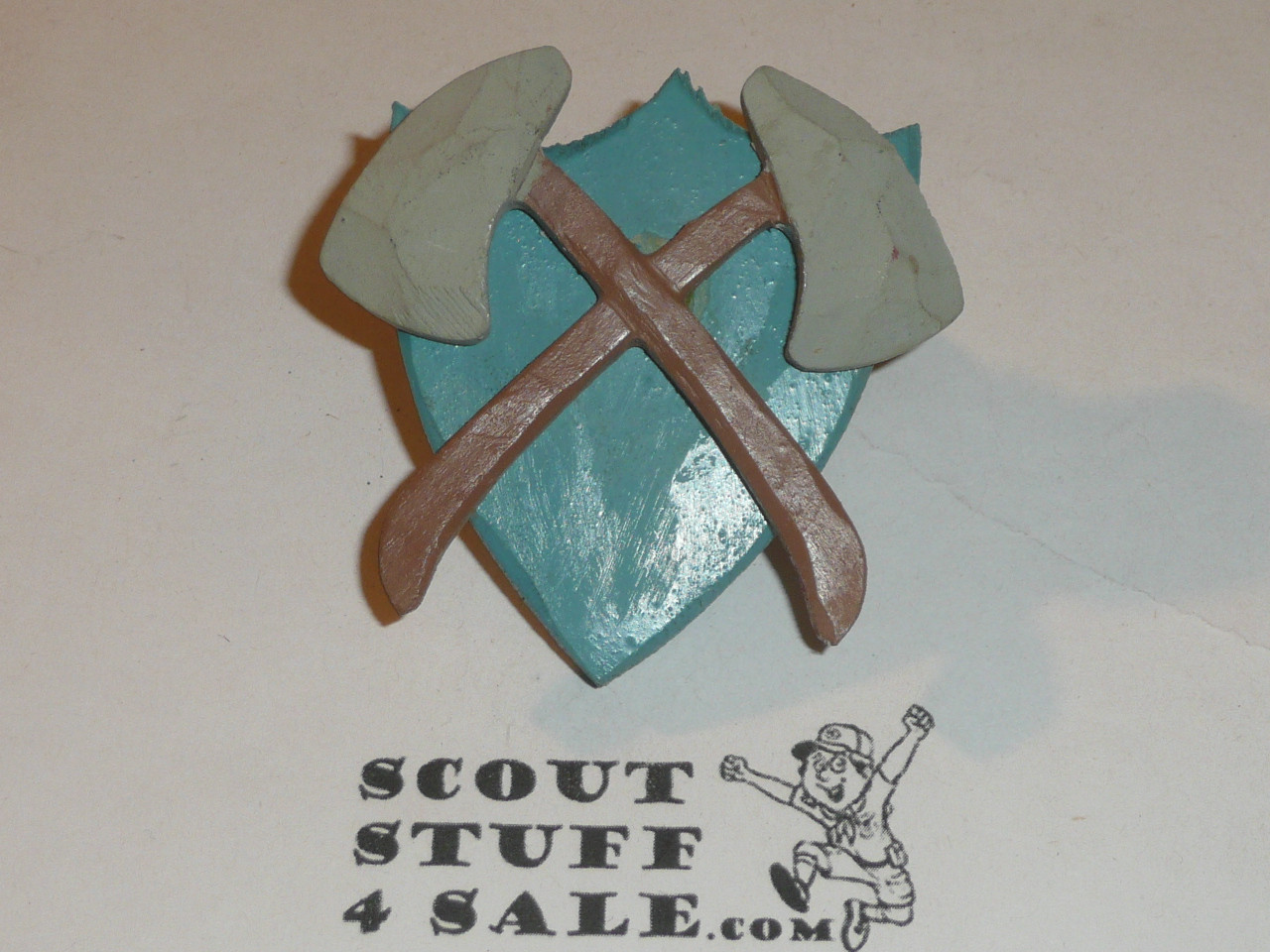 Carved Wood Axes on a Shield Neckerchief Slide
