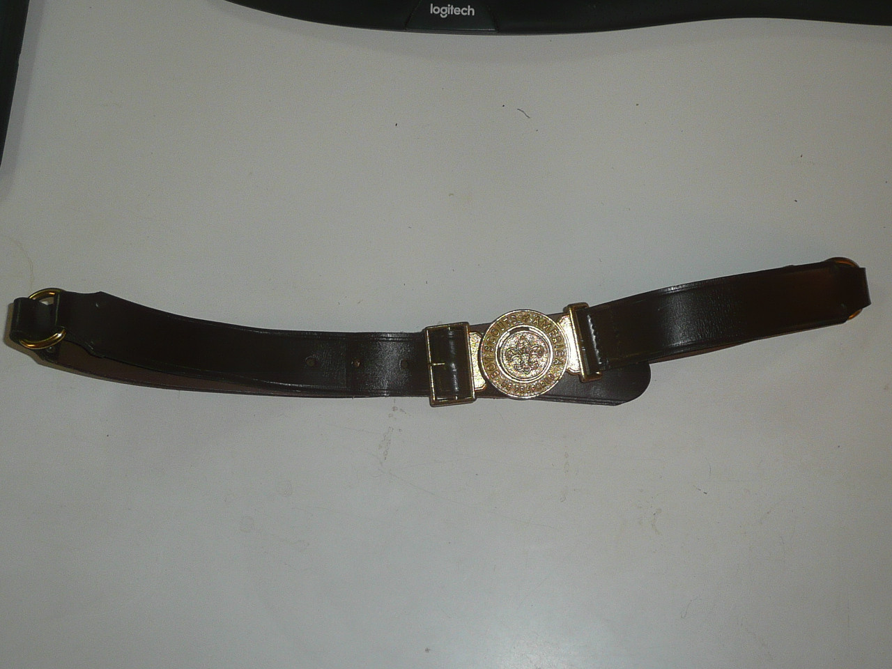 1960's Official Boy Scout Leather Belt with brass buckle, 34" waist, Like New