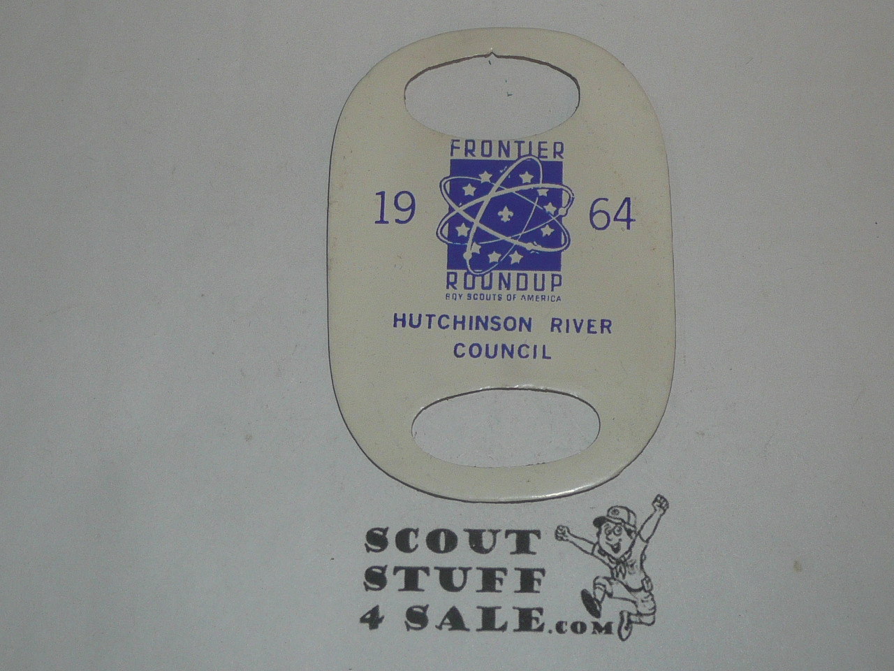 Hutchinson RIver Council 1964 Frontier Round-up Leather Neckerchief Slide