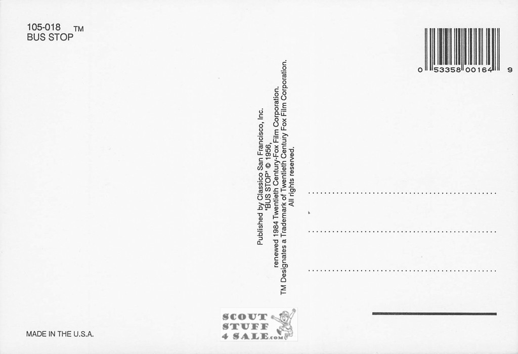 Bus Stop Marilyn Monroe Postcard by Classico San Francisco #105-018