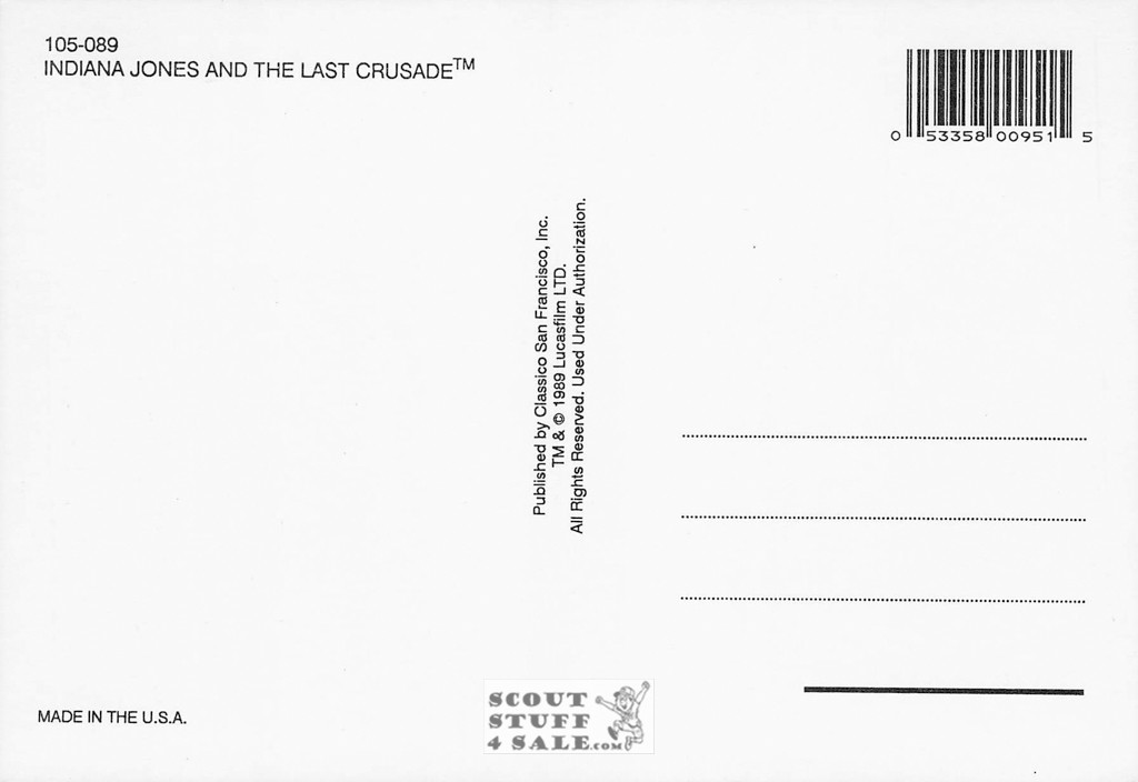 Indiana Jones Last Crusade Postcard by Classico San Francisco #105-089