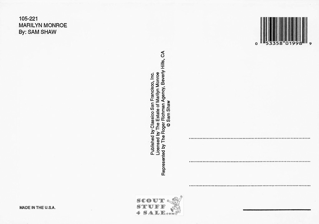 Marilyn Monroe Sam Shaw Photo Postcard by Classico San Francisco #105-221