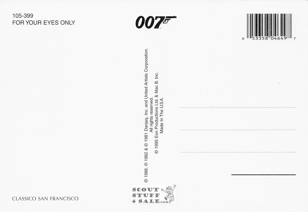 For Your Eyes Only James Bond 007 Postcard by Classico San Francisco #105-399