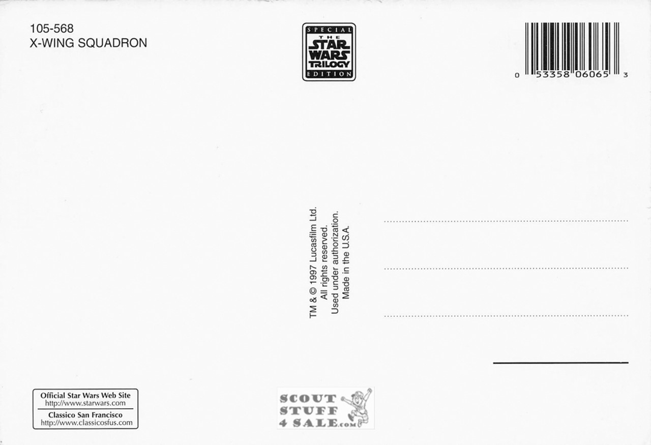 Star Wars Postcard, X-Wing Fighters & Death Star, by Classico SF #105-568