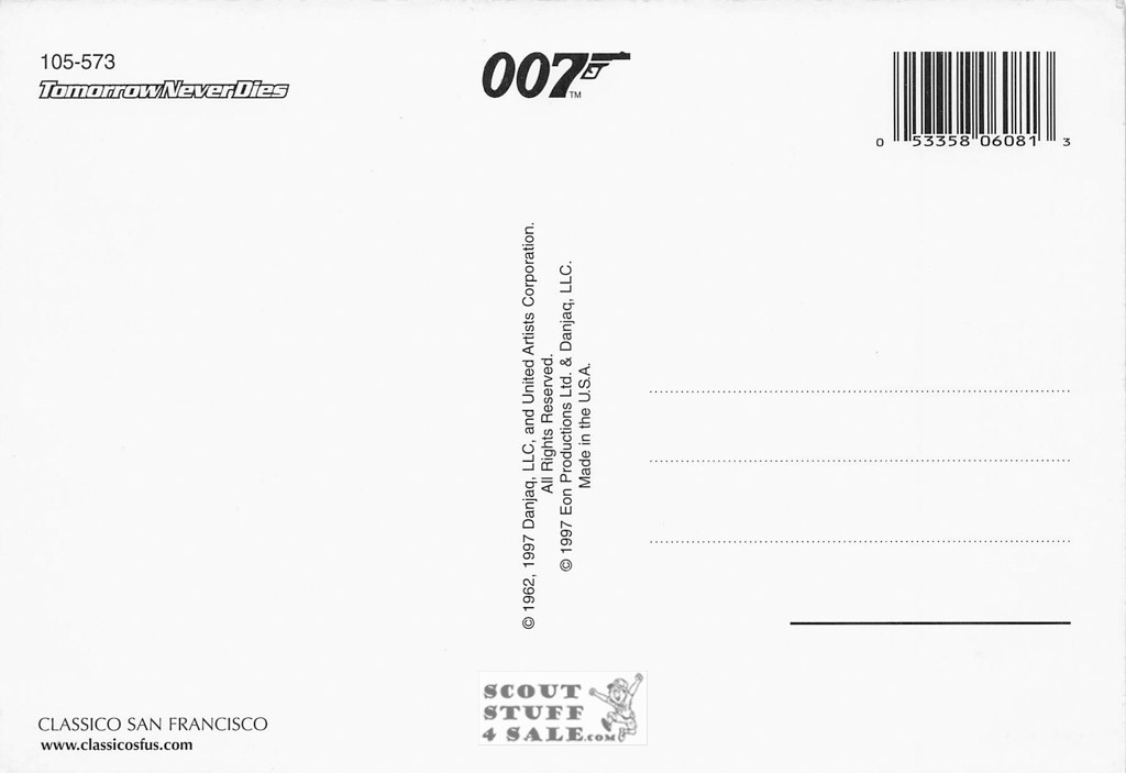 Tomorrow Never Dies 007 Postcard by Classico San Francisco #105-573