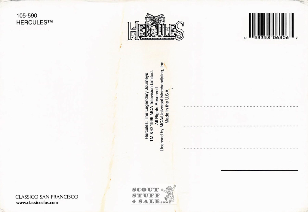 Hercules Legendary Journeys Postcard by Classico San Francisco #105-590