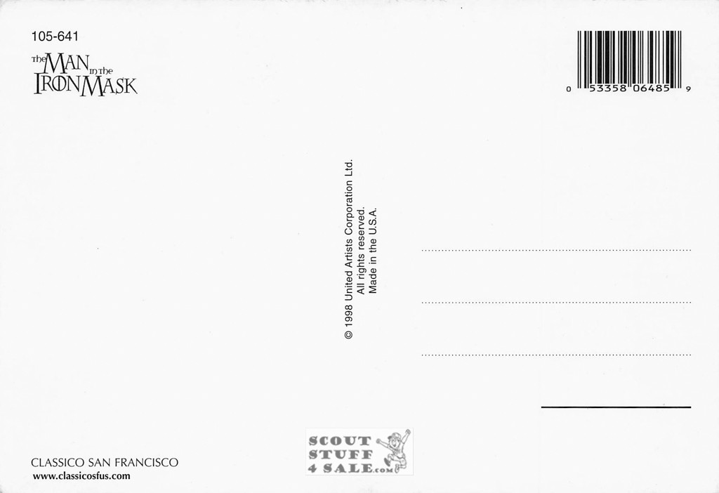 The Man in the Iron Mask Postcard, Leonardo DiCaprio, by Classico SF #105-641