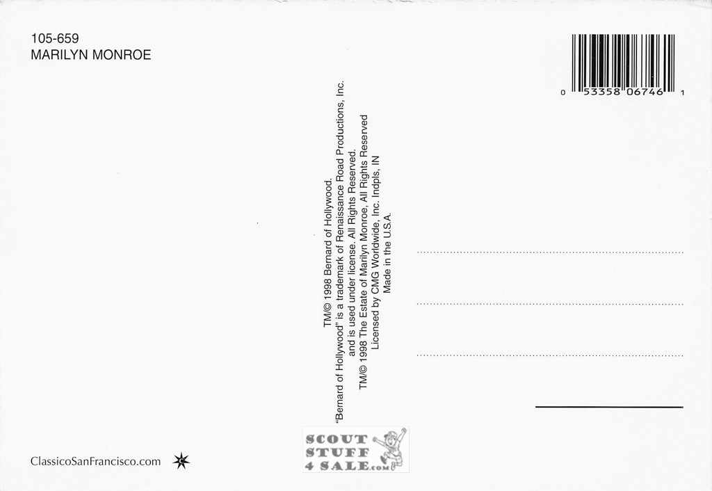 Marilyn Monroe Postcard by Classico San Francisco #105-659