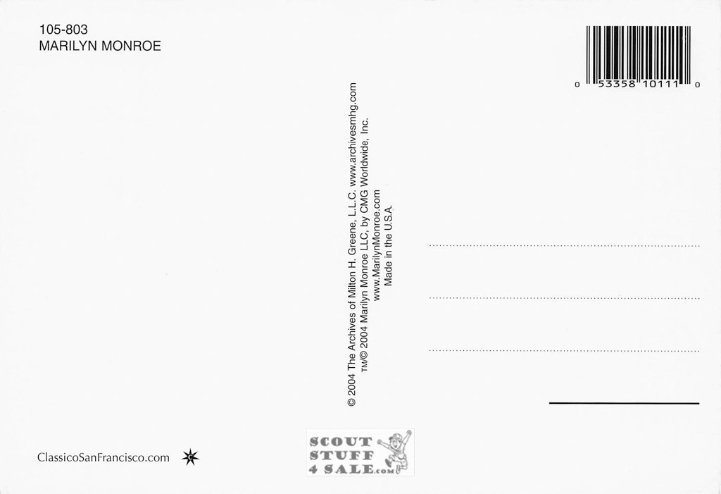 Marilyn Monroe Postcard by Classico San Francisco #105-803